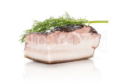 Fresh smoked english bacon isolated on white