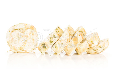 Fresh boiled Carlsbad bread dumpling isolated on white