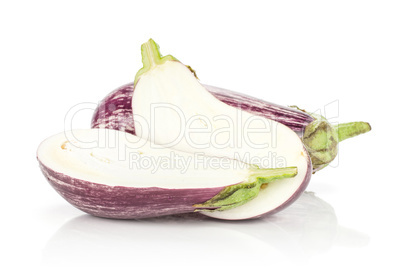 Fresh raw striped Eggplant isolated on white
