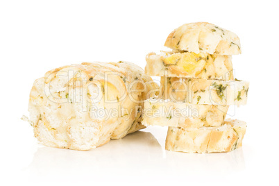 Fresh boiled Carlsbad bread dumpling isolated on white