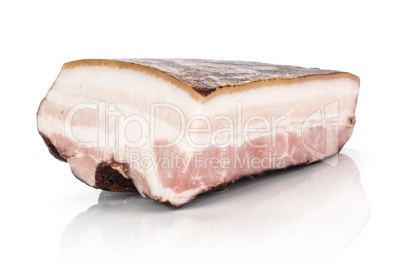 Fresh smoked english bacon isolated on white