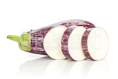 Fresh raw striped Eggplant isolated on white