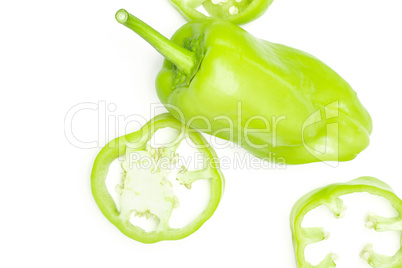 Fresh raw light green pepper isolated on white