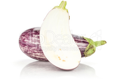 Fresh raw striped Eggplant isolated on white