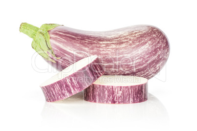 Fresh raw striped Eggplant isolated on white