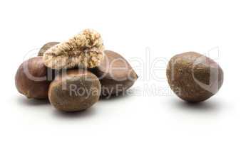 European chestnuts one Spanish edible peeled isolated on white b