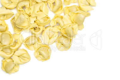 Fresh Raw tortellini pasta isolated on white