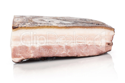 Fresh smoked english bacon isolated on white