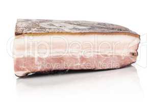 Fresh smoked english bacon isolated on white
