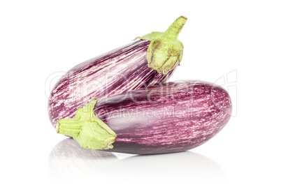 Fresh raw striped Eggplant isolated on white