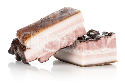 Fresh smoked english bacon isolated on white