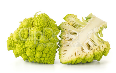 Fresh green romanesco cauliflower isolated on white