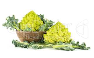 Fresh green romanesco cauliflower isolated on white
