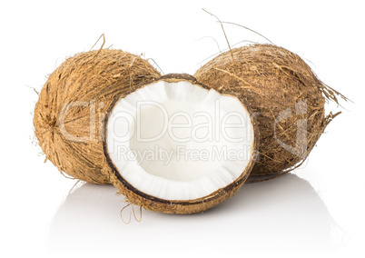 Fresh brown coconut isolated on white