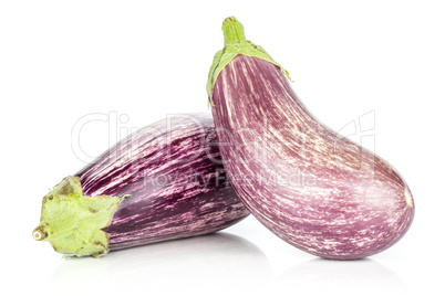 Fresh raw striped Eggplant isolated on white