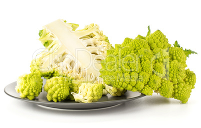 Fresh green romanesco cauliflower isolated on white