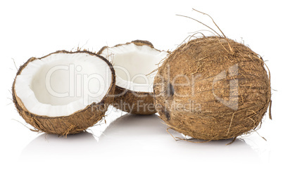 Fresh brown coconut isolated on white