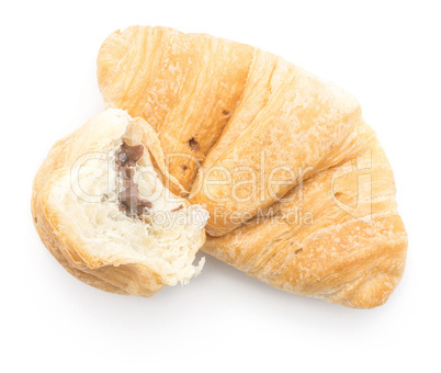 Chocolate croissant isolated on white