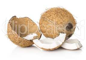 Fresh brown coconut isolated on white