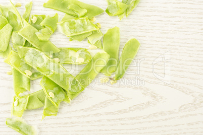 Fresh Flat Green Bean on grey wood