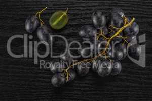 Fresh Black Wine Grapes on Black wood