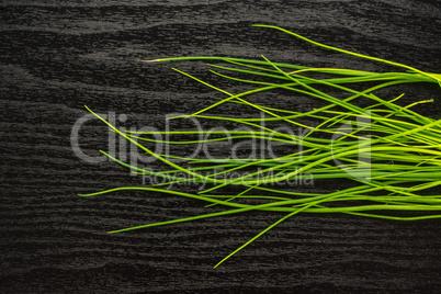 Fresh Raw Chives on black wood