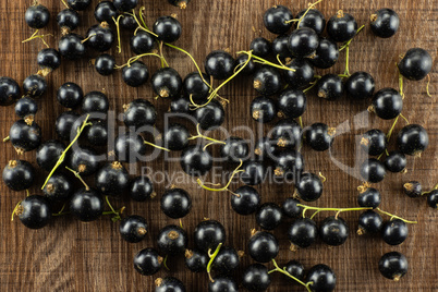 Fresh Raw Black Currant berry on brown wood