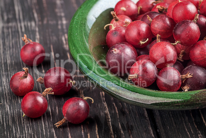 Closeup of red gooseberry in bowl