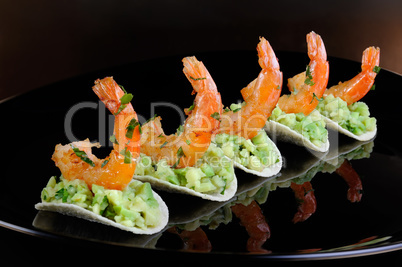 snack of avocado with shrimp