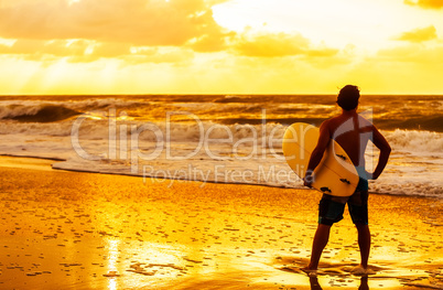 Male Man Surfer & Surfboard Sunset Sunrise Beach
