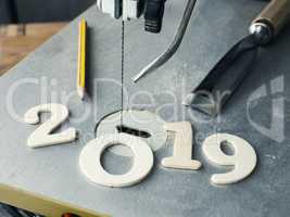 Wooden 2019 on a electric saw