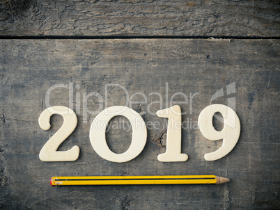 Wooden 2019 on rustic wood