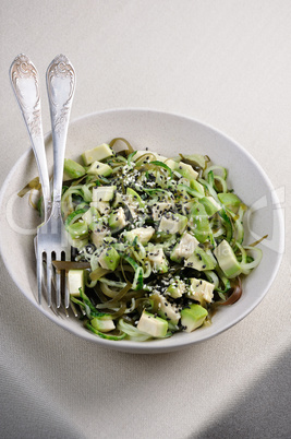 Salad from noodles from cucumbers and    laminaria