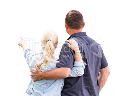 Young Adult Couple Facing Away and Pointing Isolated On A White