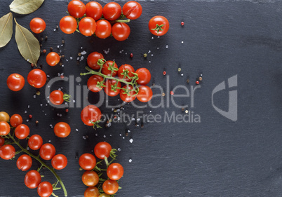 cherry tomatoes on the twigs sprinkled with salt and pepper
