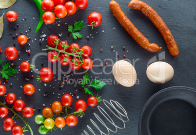 ingredients for cooking scrambled eggs, top view