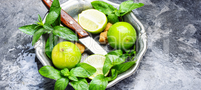 Fresh green mint and lime