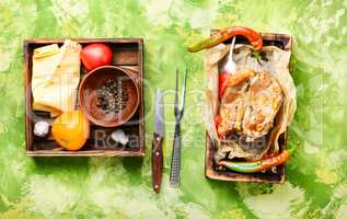 Baked meat with spices