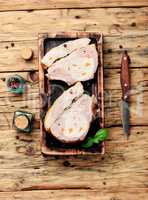 Delicious beef steak on wooden table