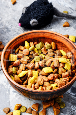 Pet food in bowl