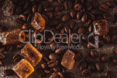 scattering of coffee beans and sugar