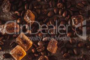 scattering of coffee beans and sugar