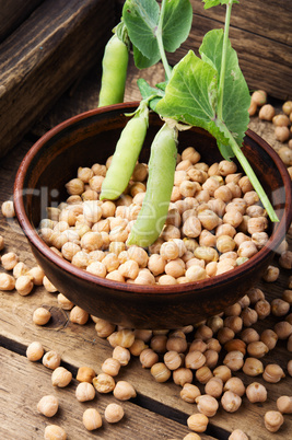 Uncooked chickpeas grains in bowl