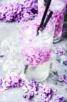 Refreshing drink with lilac and ice