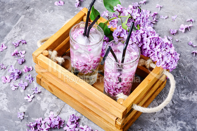 Refreshing drink with lilac and ice