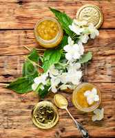 Homemade jam with jasmine flowers