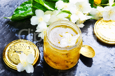 Homemade jam with jasmine flowers
