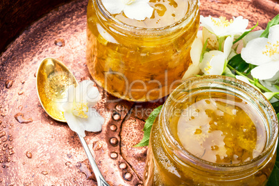 Homemade jam with jasmine flowers