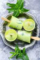 Homemade ice cream with mint