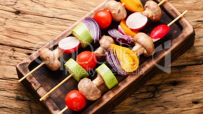 Raw vegetables on skewers